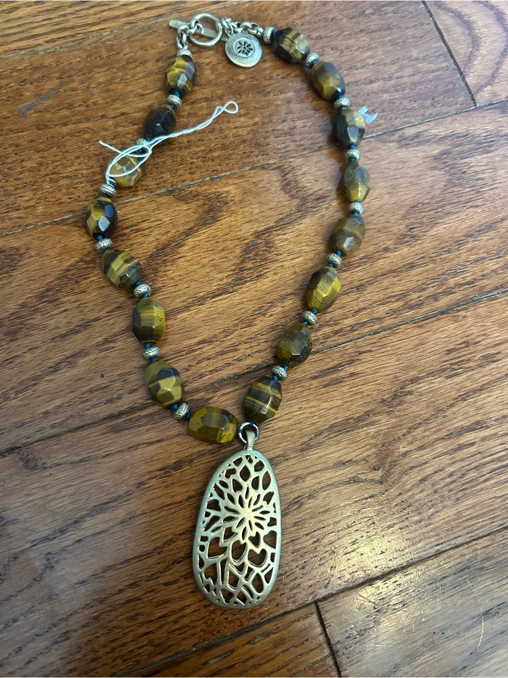 Sigrid Olsen Tiger Eye Bead Necklace with Filigree Pendant - Brown and Gold